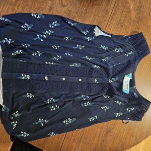 Daniel Rainn Navy Crochet Trim Top